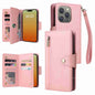 Rivet Buckle 9 Cards Three Fold Leather Phone Case