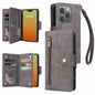 Rivet Buckle 9 Cards Three Fold Leather Phone Case