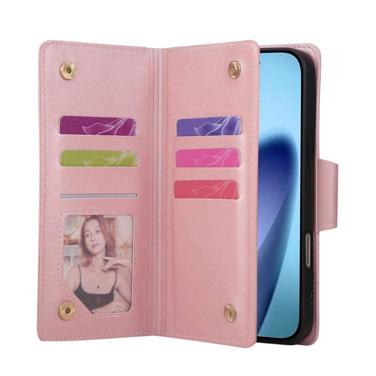 Rivet Buckle 9 Cards Three Fold Leather Phone Case