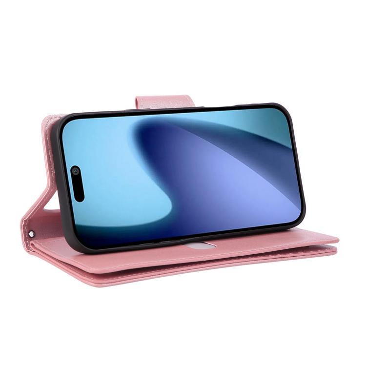 Rivet Buckle 9 Cards Three Fold Leather Phone Case