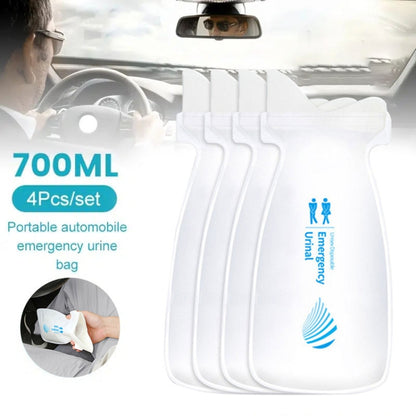 4pcs / Set Vehicle Emergency Urine Bags Unisex Disposable Portable Toilet 700ml, 700ml