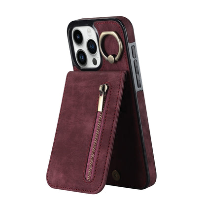Retro Ring and Zipper RFID Card Slot Phone Case