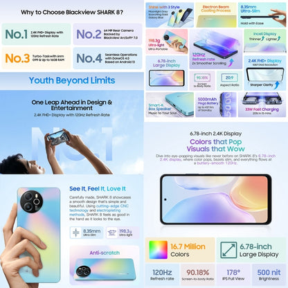 Blackview SHARK 8, Fingerprint Identification, 6.78 inch Android 13 MTK6789 Helio G99 Octa Core up to 2.2GHz, Network: 4G, OTG