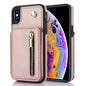 YM006 Skin Feel Zipper Card Bag Phone Case with Dual Lanyard