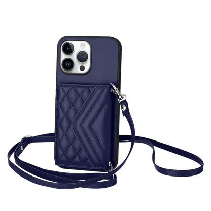 Rhombic Texture Card Bag RFID Phone Case with Long Lanyard