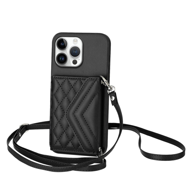 Rhombic Texture Card Bag RFID Phone Case with Long Lanyard