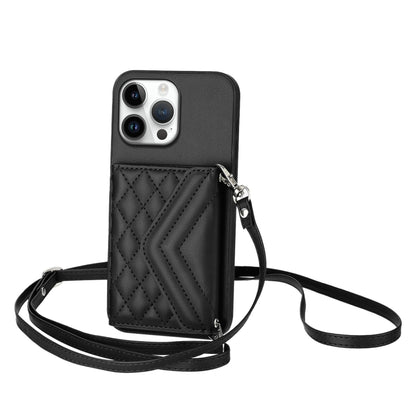 Rhombic Texture Card Bag RFID Phone Case with Long Lanyard