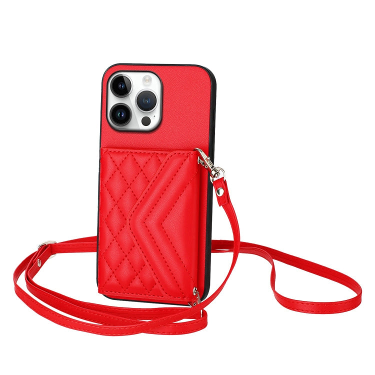 Rhombic Texture Card Bag RFID Phone Case with Long Lanyard