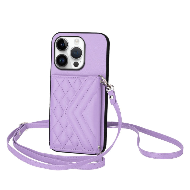 Rhombic Texture Card Bag RFID Phone Case with Long Lanyard
