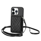Rhombic Texture Card Bag RFID Phone Case with Long Lanyard