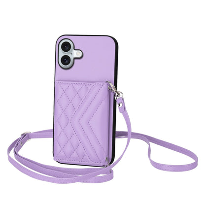 Rhombic Texture Card Bag RFID Phone Case with Long Lanyard