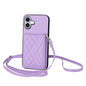 Rhombic Texture Card Bag RFID Phone Case with Long Lanyard