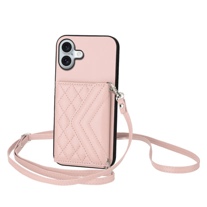 Rhombic Texture Card Bag RFID Phone Case with Long Lanyard