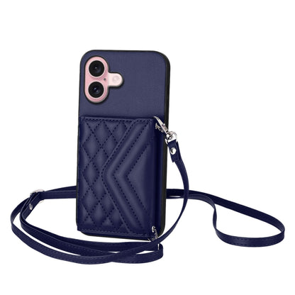 Rhombic Texture Card Bag RFID Phone Case with Long Lanyard