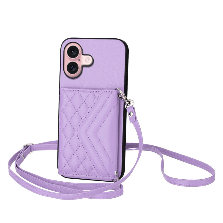 Rhombic Texture Card Bag RFID Phone Case with Long Lanyard