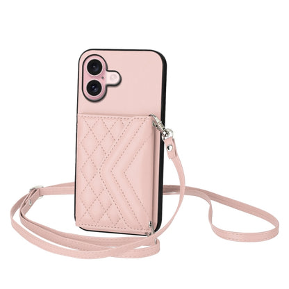 Rhombic Texture Card Bag RFID Phone Case with Long Lanyard