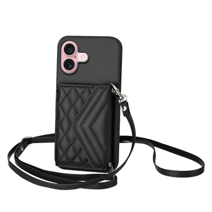 Rhombic Texture Card Bag RFID Phone Case with Long Lanyard