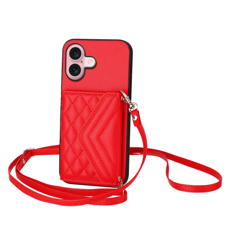 Rhombic Texture Card Bag RFID Phone Case with Long Lanyard
