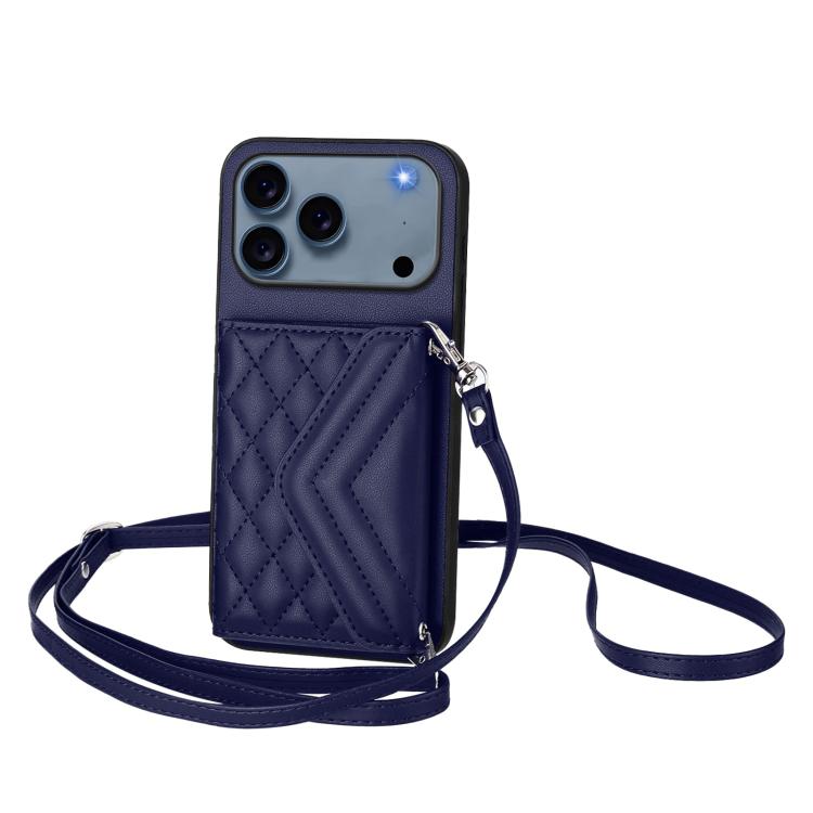 Rhombic Texture Card Bag RFID Phone Case with Long Lanyard