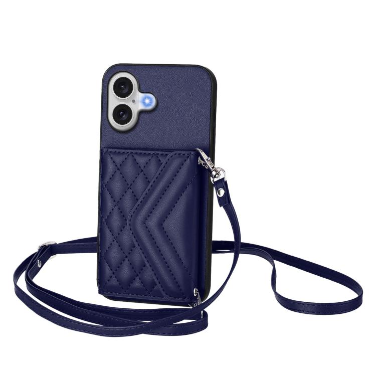 Rhombic Texture Card Bag RFID Phone Case with Long Lanyard
