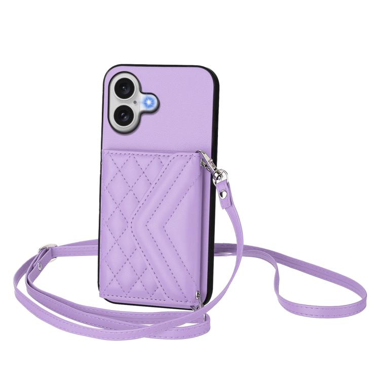 Rhombic Texture Card Bag RFID Phone Case with Long Lanyard