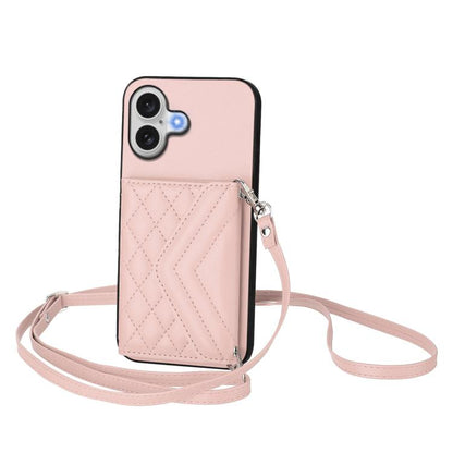 Rhombic Texture Card Bag RFID Phone Case with Long Lanyard