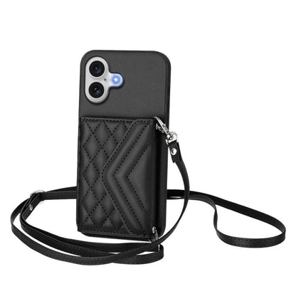 Rhombic Texture Card Bag RFID Phone Case with Long Lanyard