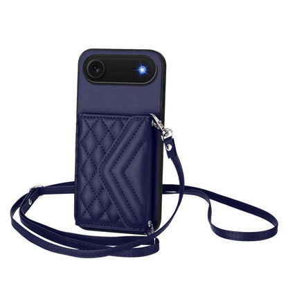 Rhombic Texture Card Bag RFID Phone Case with Long Lanyard