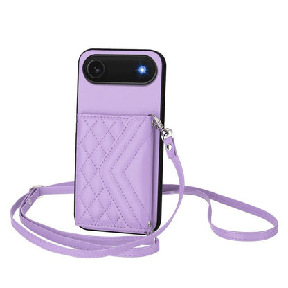 Rhombic Texture Card Bag RFID Phone Case with Long Lanyard