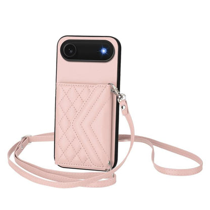 Rhombic Texture Card Bag RFID Phone Case with Long Lanyard