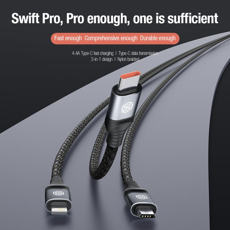 Nillkin Swift Pro 1m 3 in 1 USB to 8 Pin + Type-C + Micro USB Fast Charging Cable
