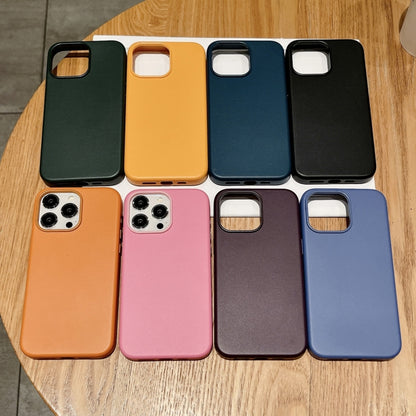 Pure Color Leather Magsafe Magnetic Phone Case