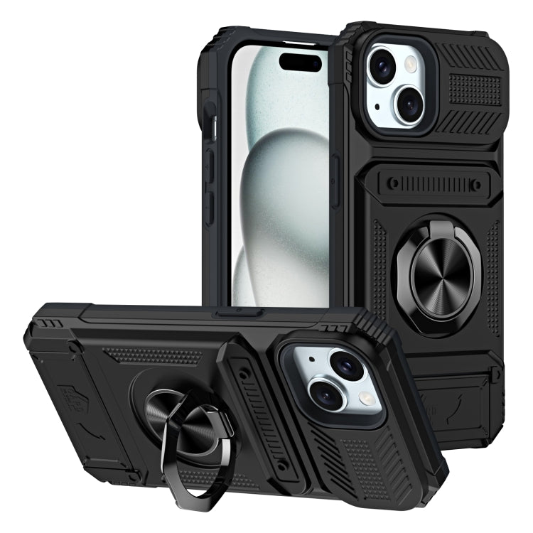 TPU+PC Shockproof Card Phone Case with Metal Ring Holder