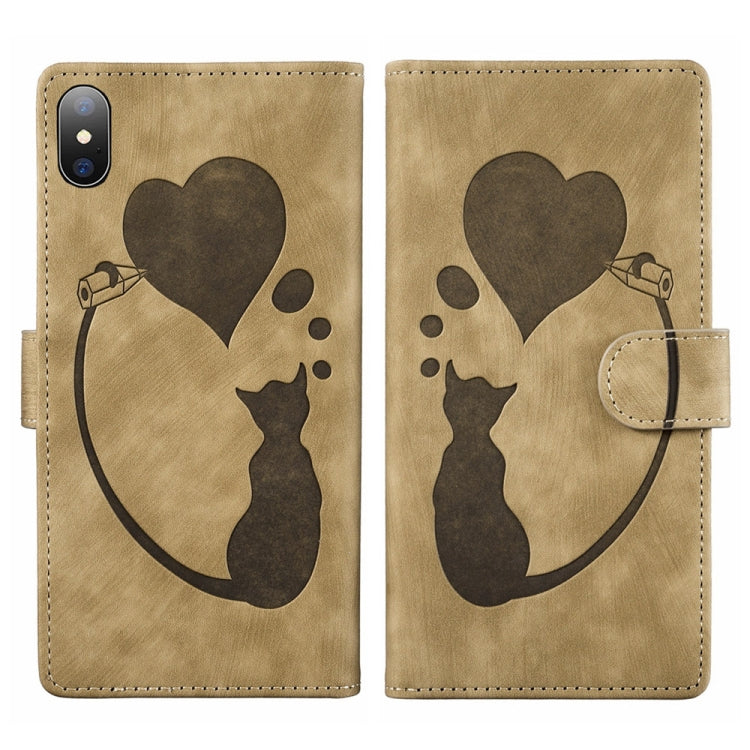 Pen Heart Cat Embossed Leather Phone Case