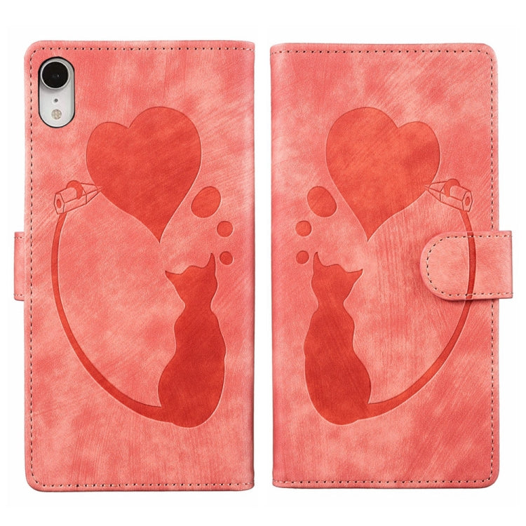 Pen Heart Cat Embossed Leather Phone Case