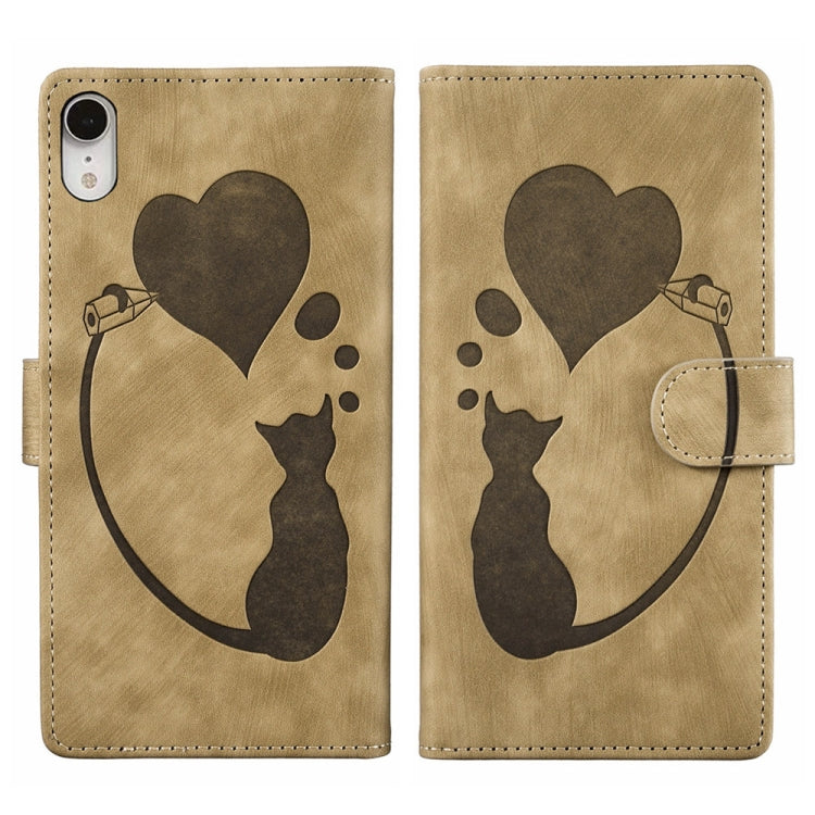 Pen Heart Cat Embossed Leather Phone Case