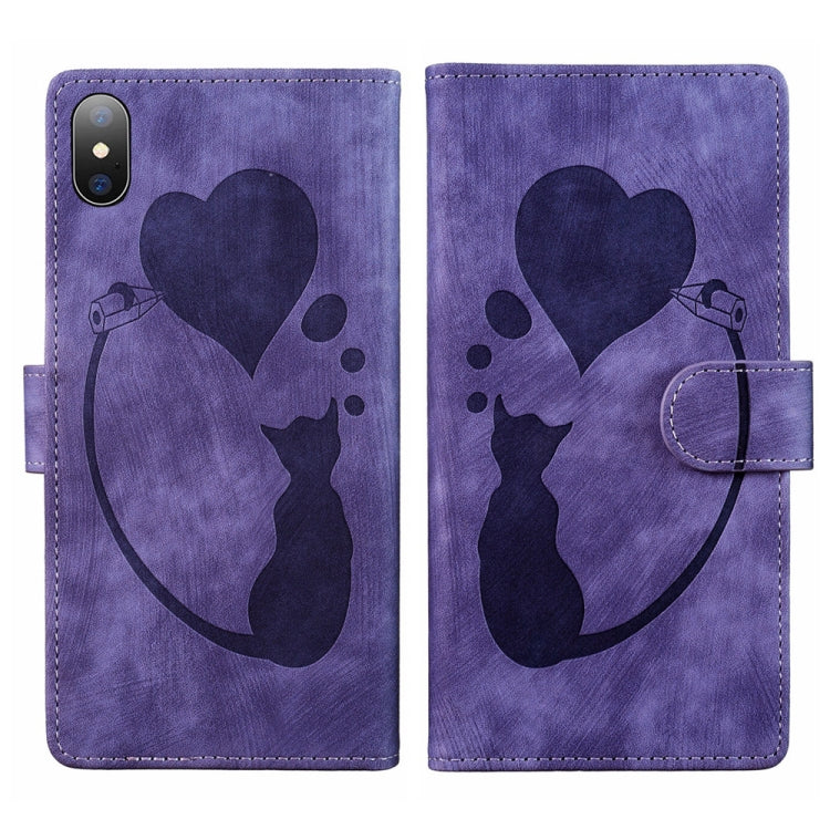 Pen Heart Cat Embossed Leather Phone Case