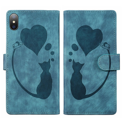 Pen Heart Cat Embossed Leather Phone Case