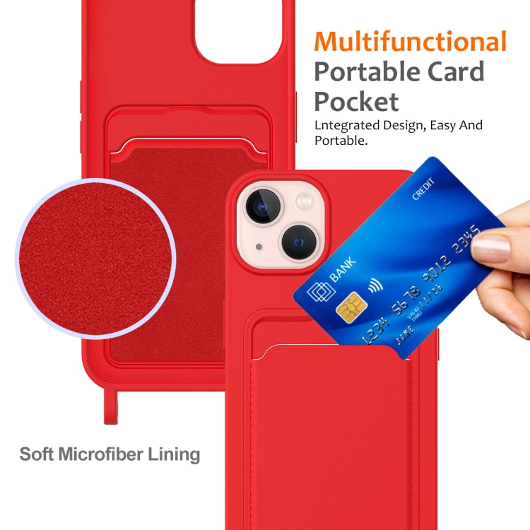 Integrated Card Bag Solid Color Liquid Silicone Phone Case with Lanyard