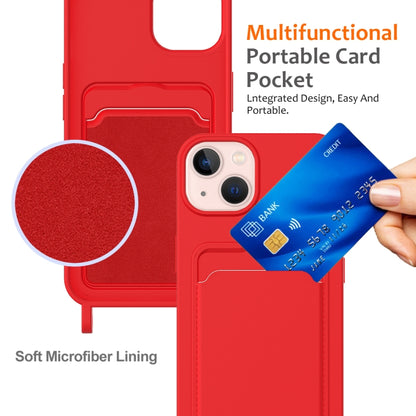 Integrated Card Bag Solid Color Liquid Silicone Phone Case with Lanyard