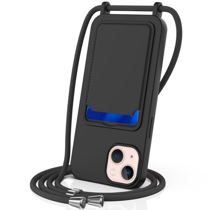 Integrated Card Bag Solid Color Liquid Silicone Phone Case with Lanyard