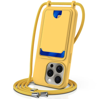 Integrated Card Bag Solid Color Liquid Silicone Phone Case with Lanyard