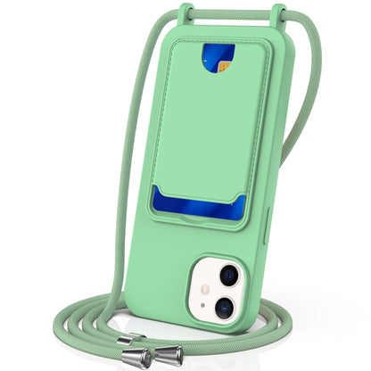 Integrated Card Bag Solid Color Liquid Silicone Phone Case with Lanyard