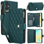 YM016 Rhombic Zipper Card Wallet Leather Phone Case with Lanyard