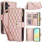 YM016 Rhombic Zipper Card Wallet Leather Phone Case with Lanyard