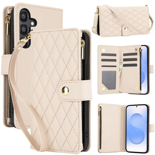 YM016 Rhombic Zipper Card Wallet Leather Phone Case with Lanyard, For Samsung Galaxy S25 / S24 5G, For Samsung Galaxy S25+ / S24+ 5G, For Samsung Galaxy S25 Ultra 5G, For Samsung Galaxy S24 FE 5G, For Samsung Galaxy S24 Ultra 5G