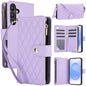 YM016 Rhombic Zipper Card Wallet Leather Phone Case with Lanyard