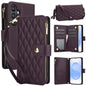 YM016 Rhombic Zipper Card Wallet Leather Phone Case with Lanyard