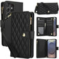 YM016 Rhombic Zipper Card Wallet Leather Phone Case with Lanyard