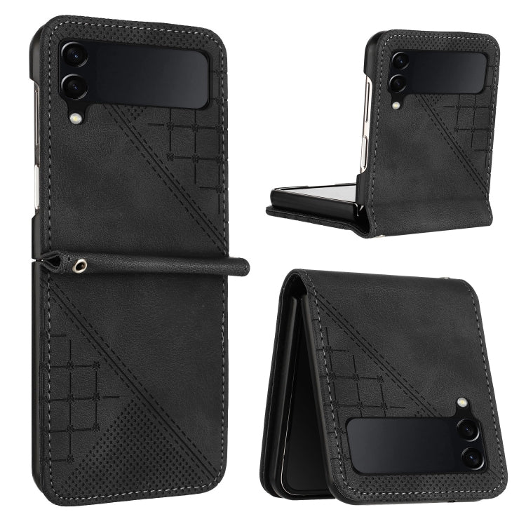 YX0080 Grid Butterfly Embossed Pattern Flip Leather Phone Case with Lanyard